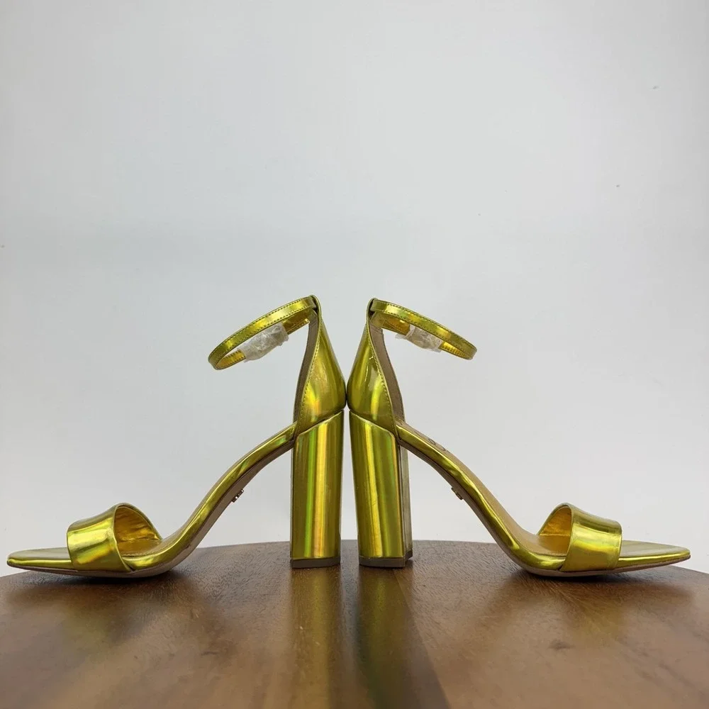New Womens Sam Edelman Yaro Yellow Iridescent Block Heels Sandals‎ Size 7 M NWOB